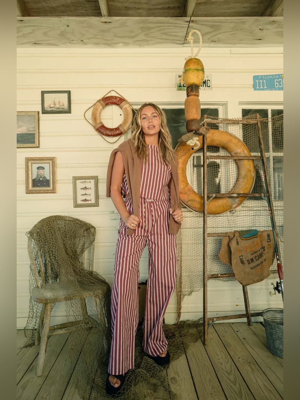 Tribe Kelley Grayton Striped Crop Top & Wide Leg Pants Set in Vintage Red Sz XS - Picture 7 of 9